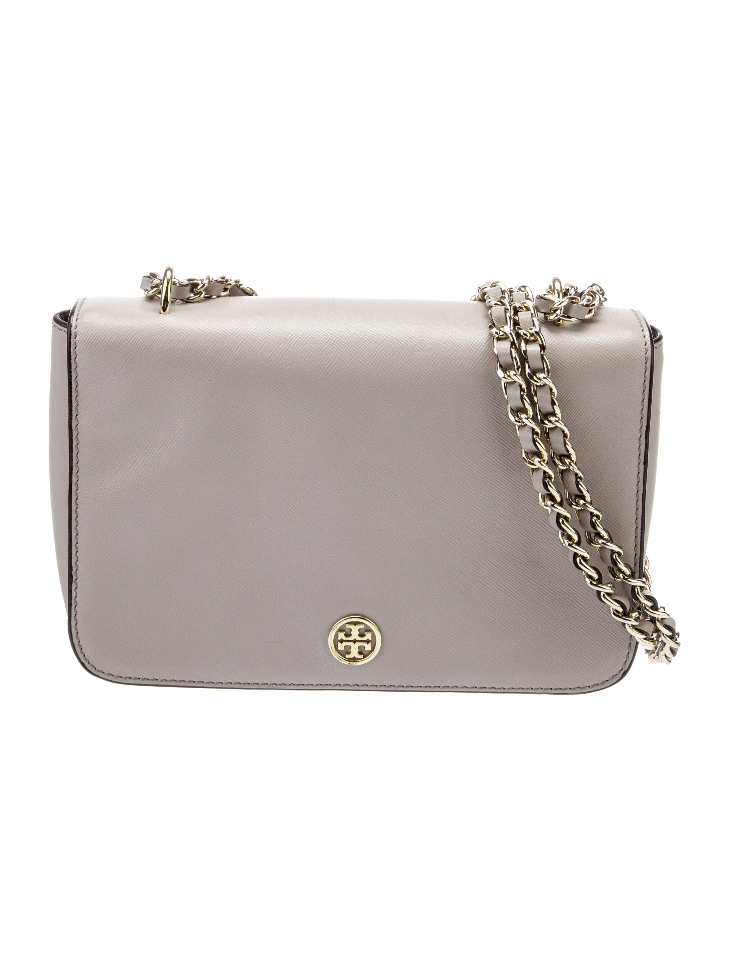 Tory Burch Saffiano Leather ChainLink Shoulder Bag Grey Shoulder
