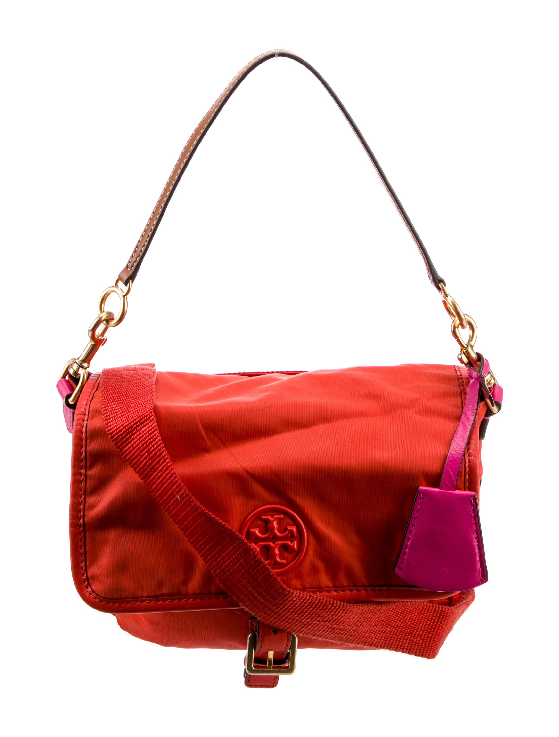 Tory Burch LeatherTrimmed Nylon Crossbody Bag Orange Crossbody Bags