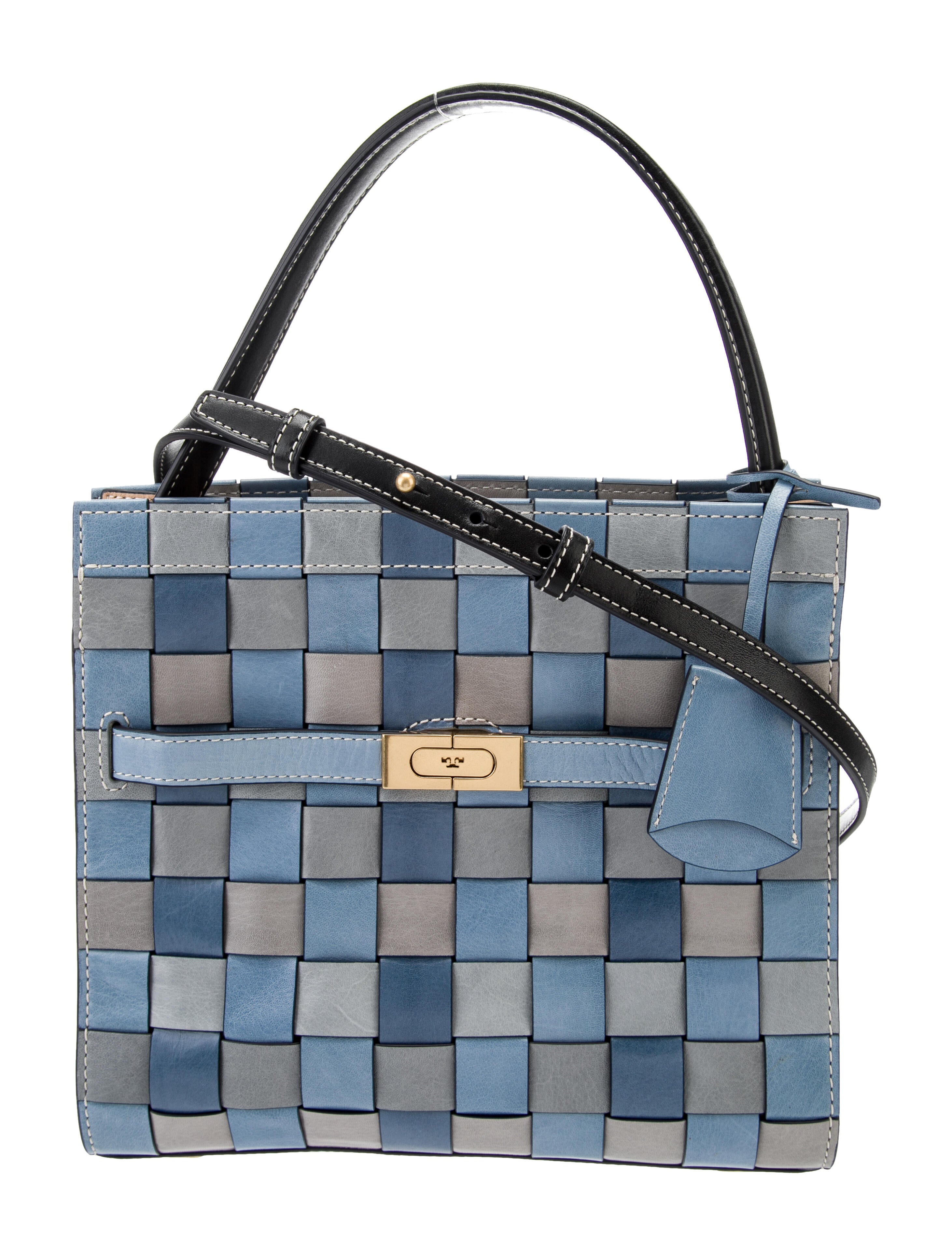 Tory Burch Lee Radziwill Double Woven Bag - Blue Handle Bags