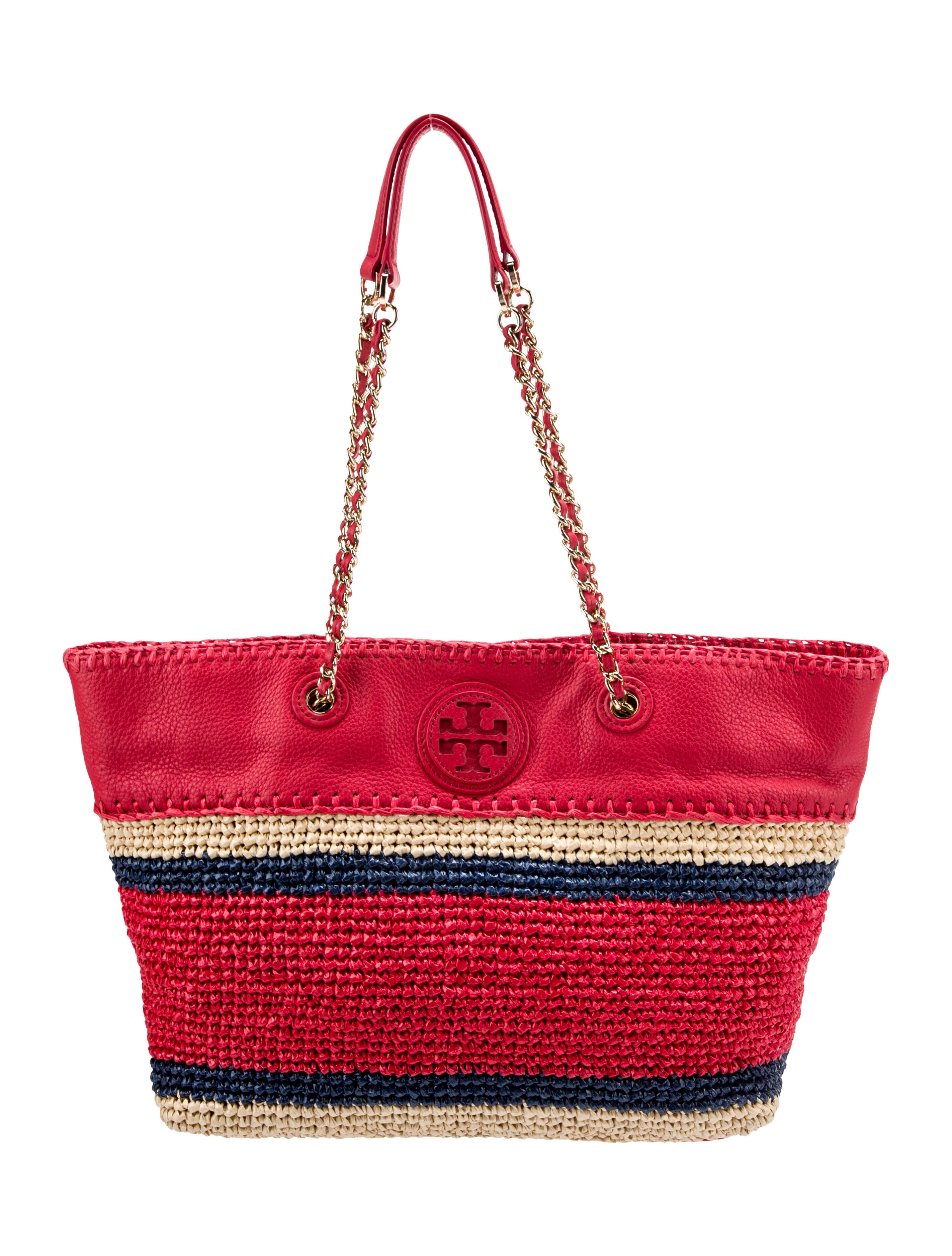Tory Burch Striped Raffia Tote Bag
