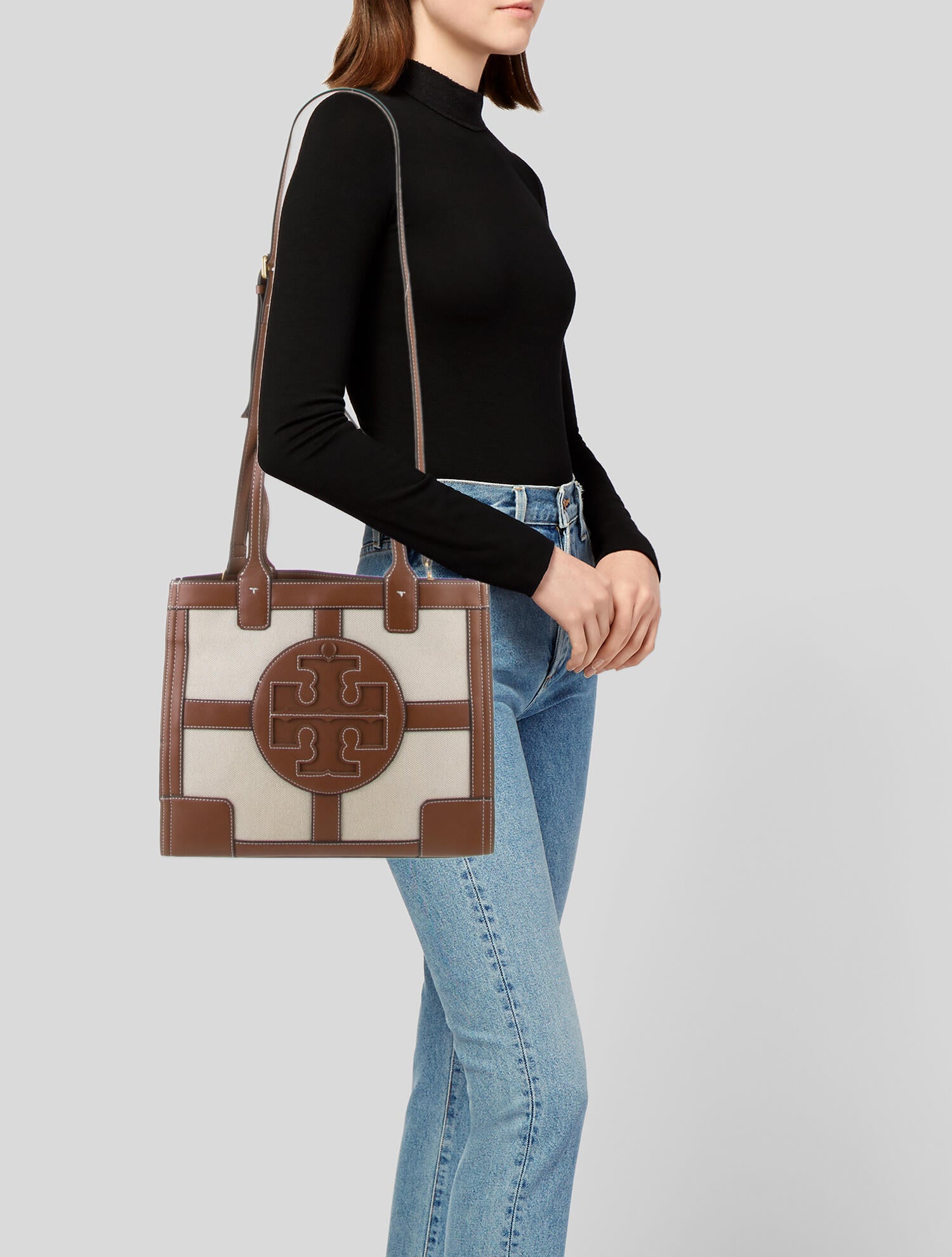 Tory Burch Canvas Coated Leather Trim Tote Bag Neutrals Totes