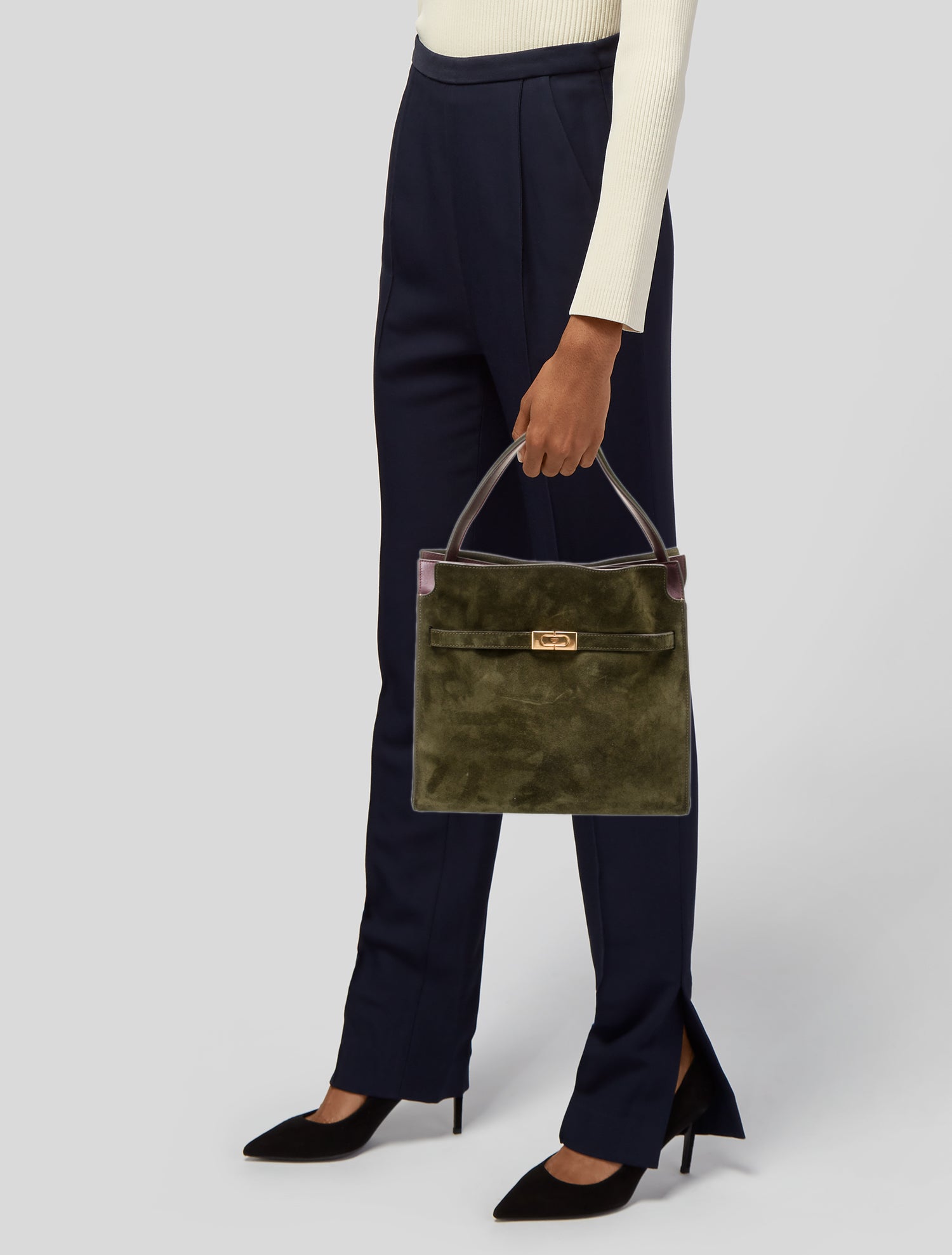 Tory Burch Suede Lee Radziwill Double Bag - Green Handle Bags