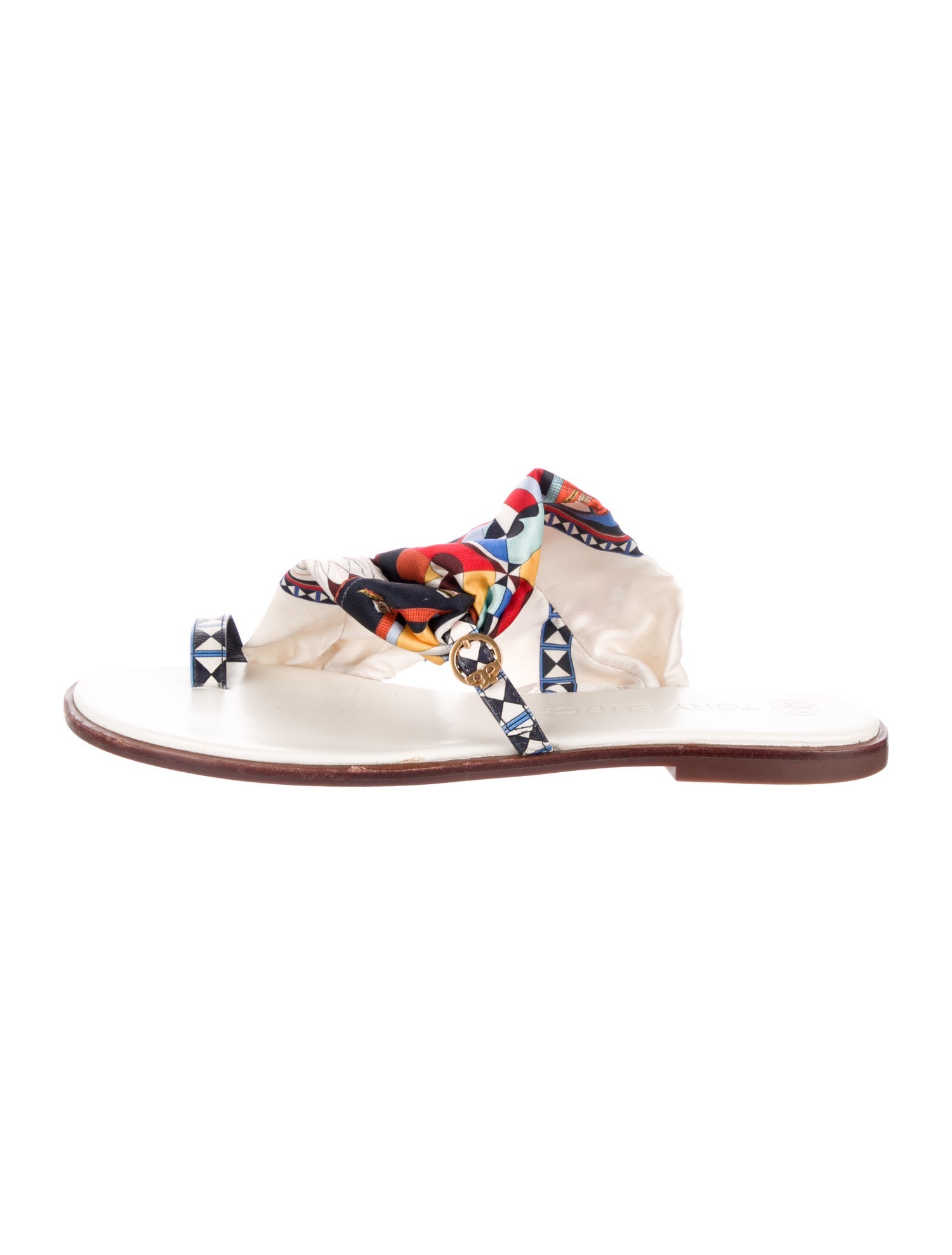 Tory Burch Satin Printed T-Strap Sandals