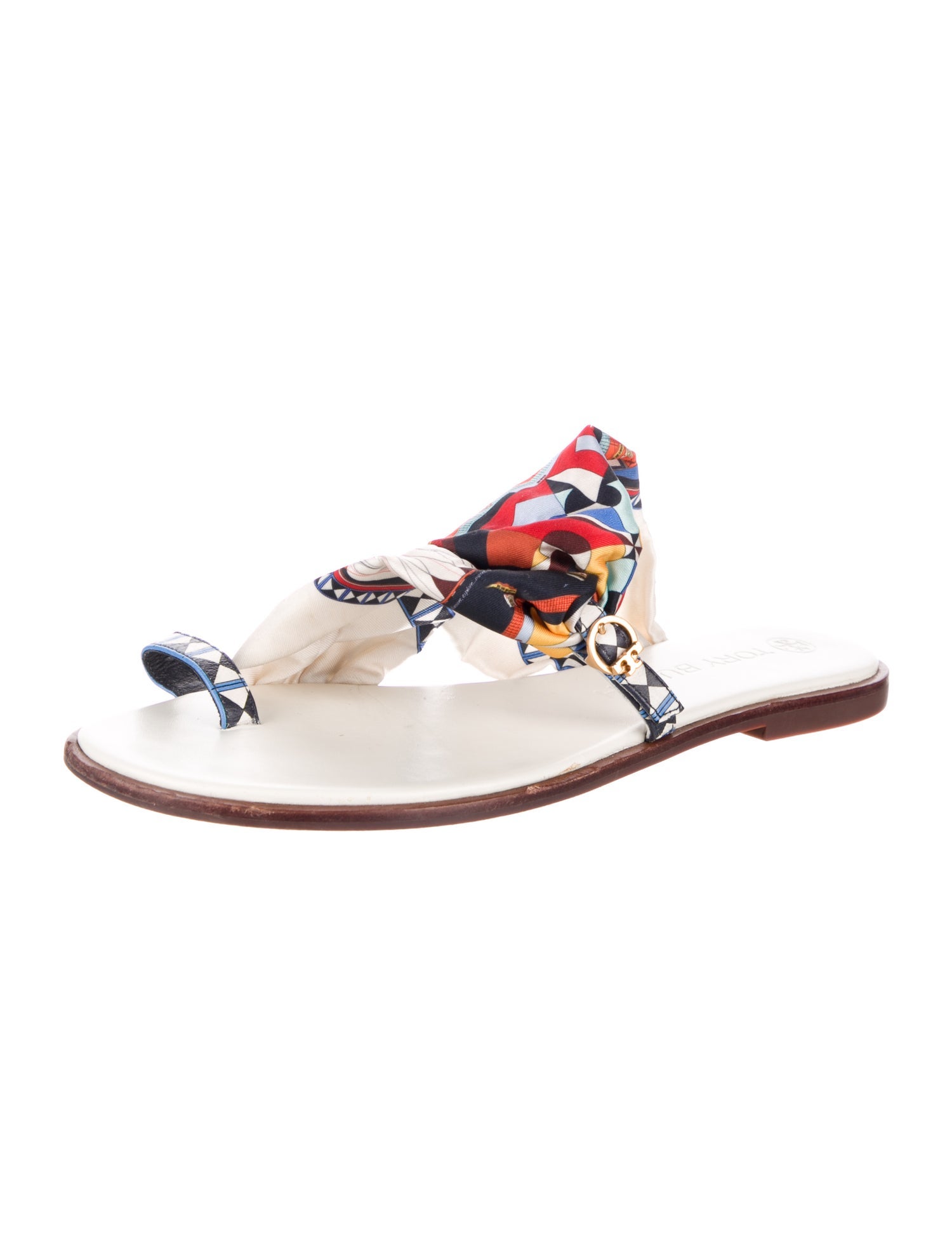 Tory Burch Satin Printed T-Strap Sandals