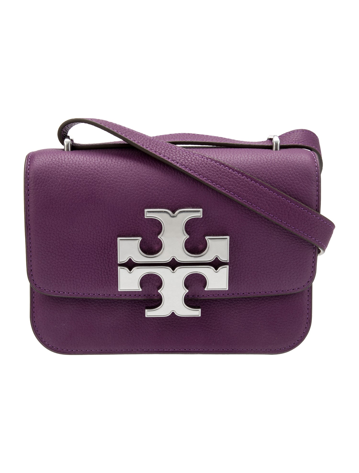 Tory Burch Flap Top Leather Shoulder Bag Purple Shoulder Bags