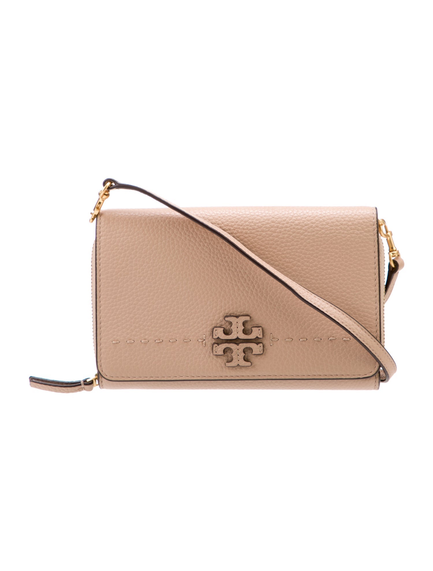 Tory Burch GoldToned Leather Crossbody Bag Neutrals Crossbody Bags