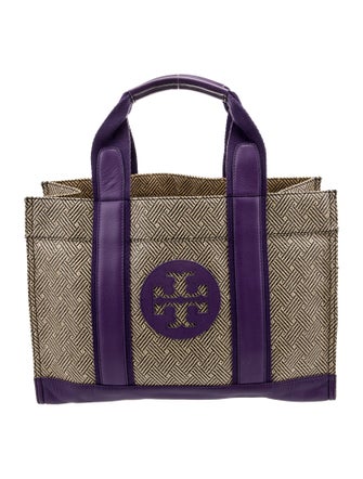 Tory Burch Leather Trim Canvas Tote Bag