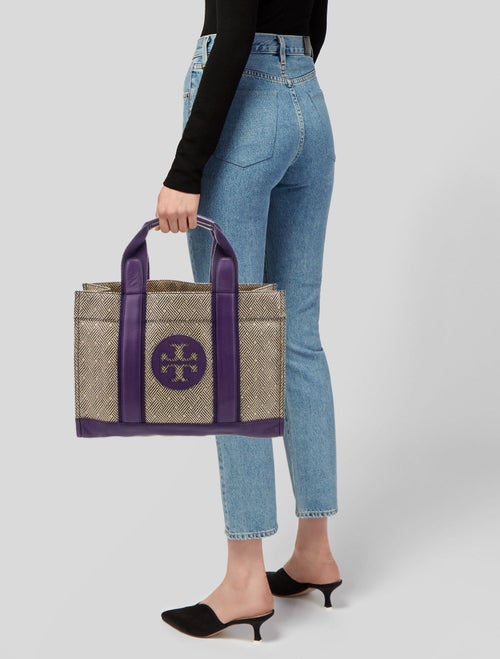 Tory Burch Leather Trim Canvas Tote Bag