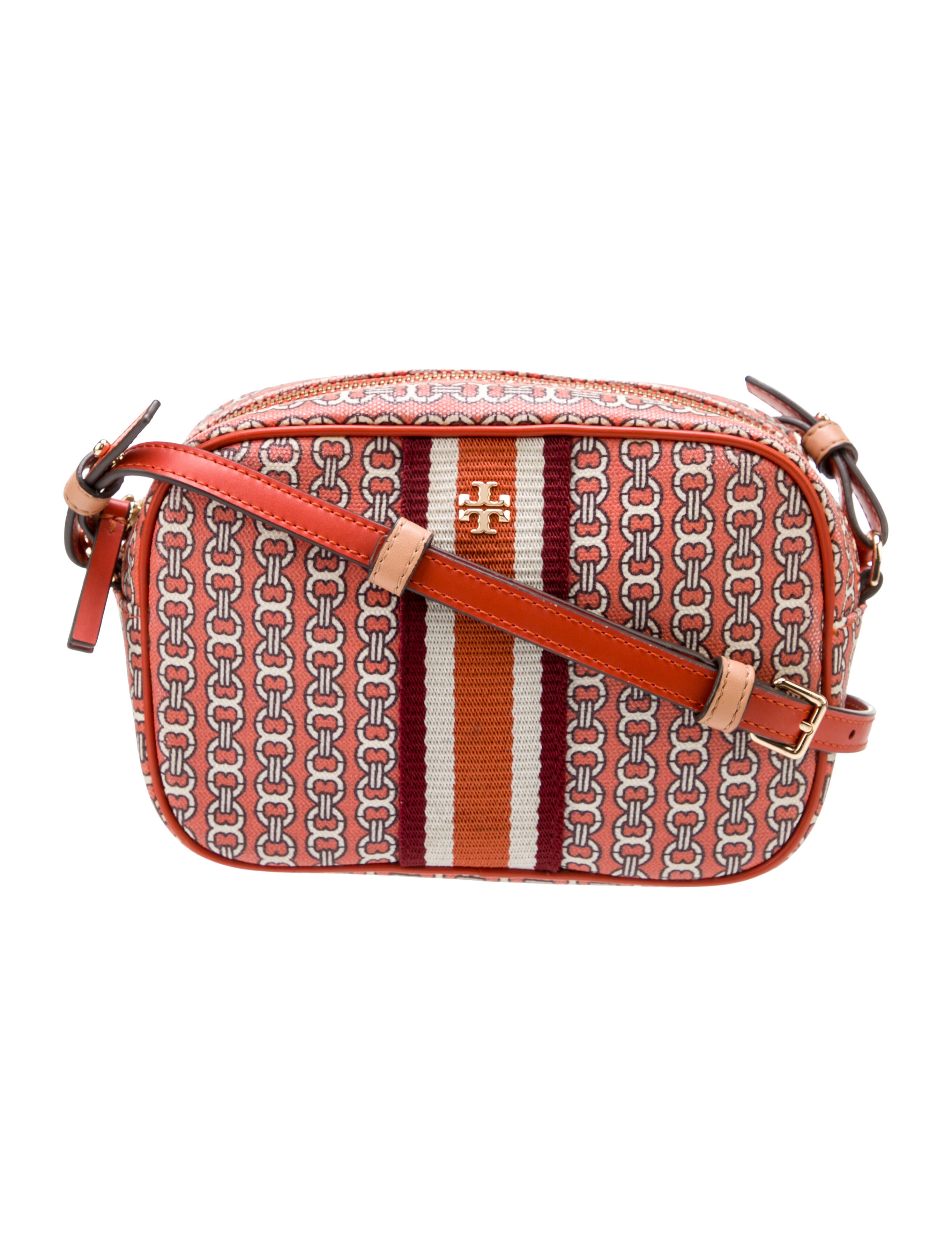 Tory Burch Leather Trim Coated Canvas Crossbody Bag - Orange Crossbody ...
