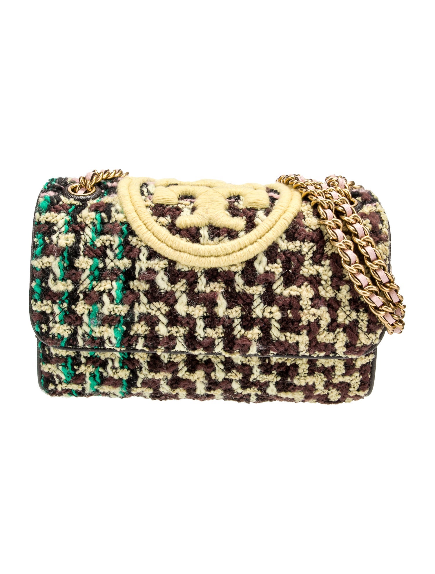 Tory Burch ChainLink Tweed Shoulder Bag Brown Shoulder Bags