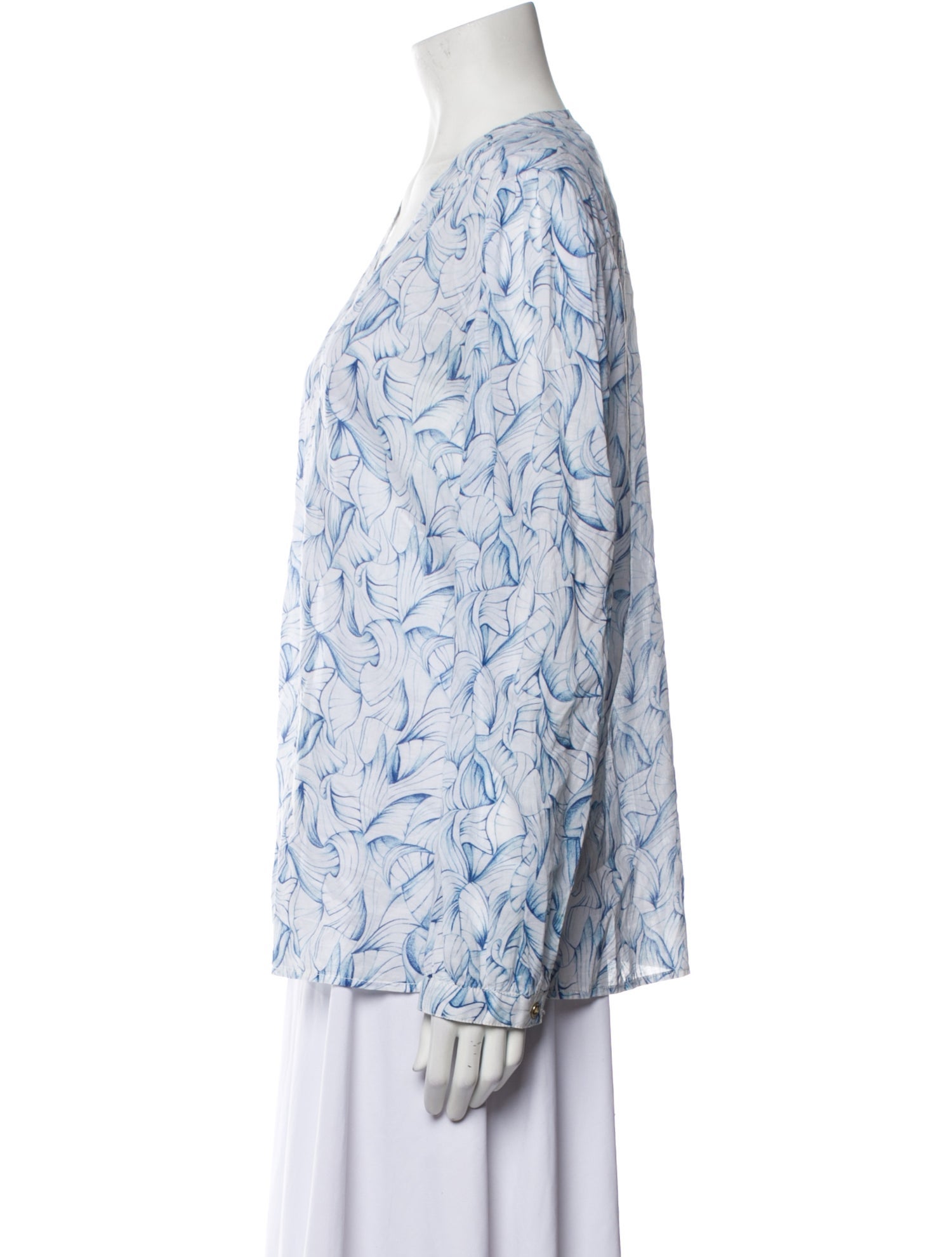 Tory Burch Printed V-Neck Button-Up Top