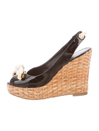 Tory Burch Patent Leather Peep-Toe Wedges