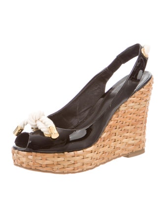 Tory Burch Patent Leather Peep-Toe Wedges