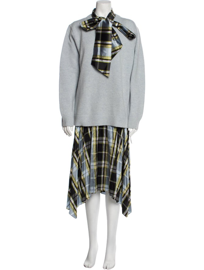 Tory Burch Silk Plaid Print Skirt Set Blue Suits and Sets, Clothing