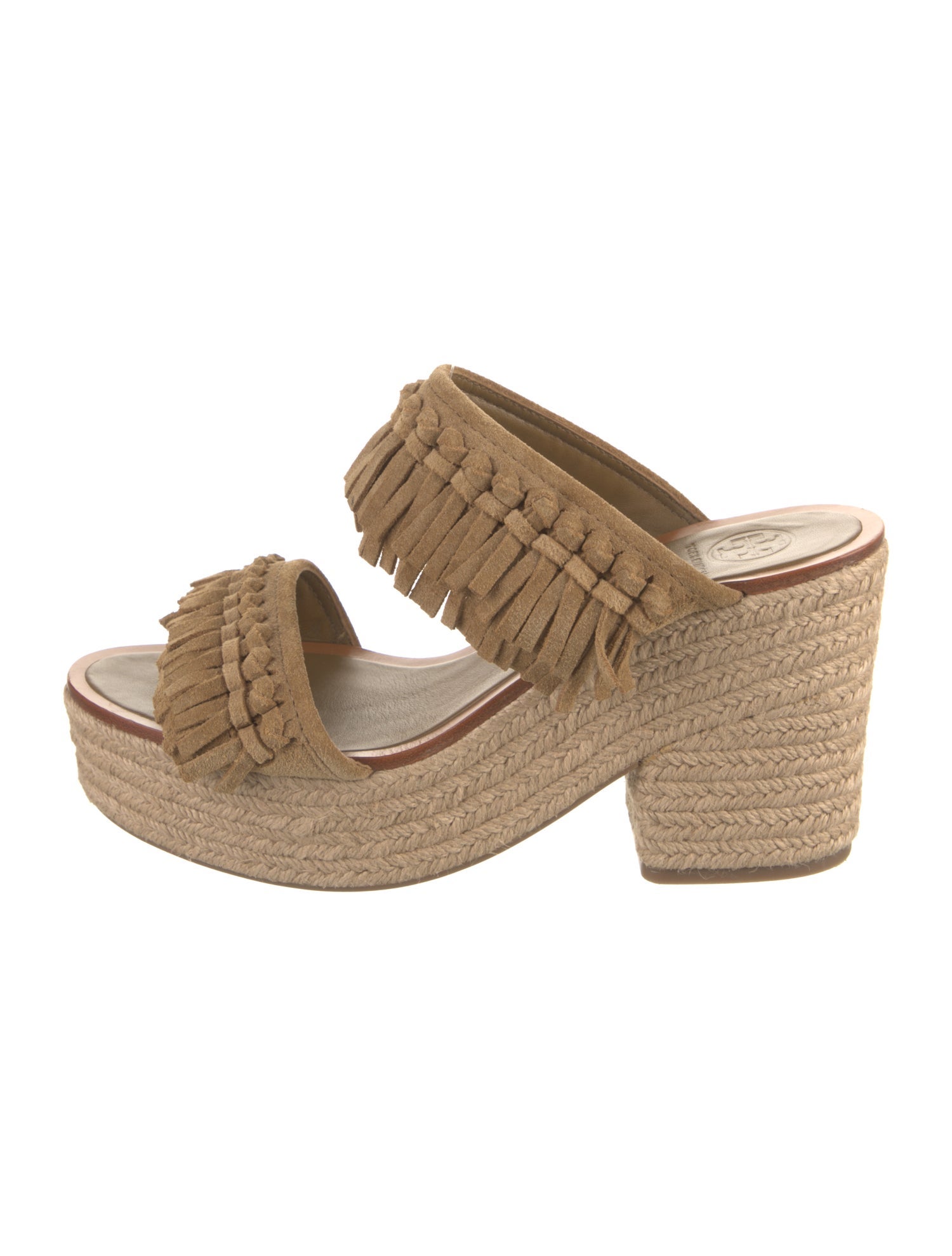 Tory Burch Suede Fringe Trim Accent Espadrilles Brown Sandals, Shoes