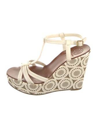Tory Burch Leather Patterned T-Strap Sandals
