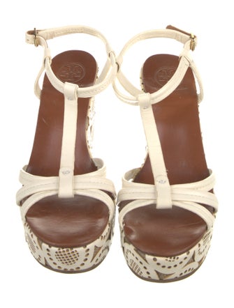 Tory Burch Leather Patterned T-Strap Sandals