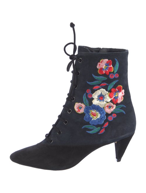 Tory Burch Suede Floral Print Lace-Up Boots