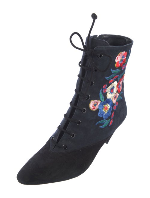Tory Burch Suede Floral Print Lace-Up Boots
