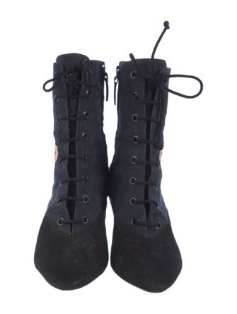 Tory Burch Suede Floral Print Lace-Up Boots