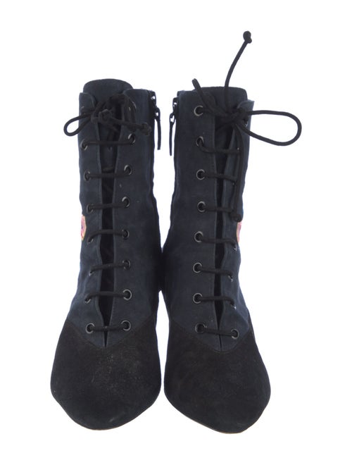 Tory Burch Suede Floral Print Lace-Up Boots