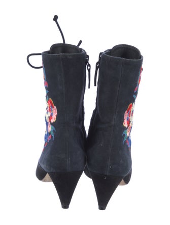 Tory Burch Suede Floral Print Lace-Up Boots
