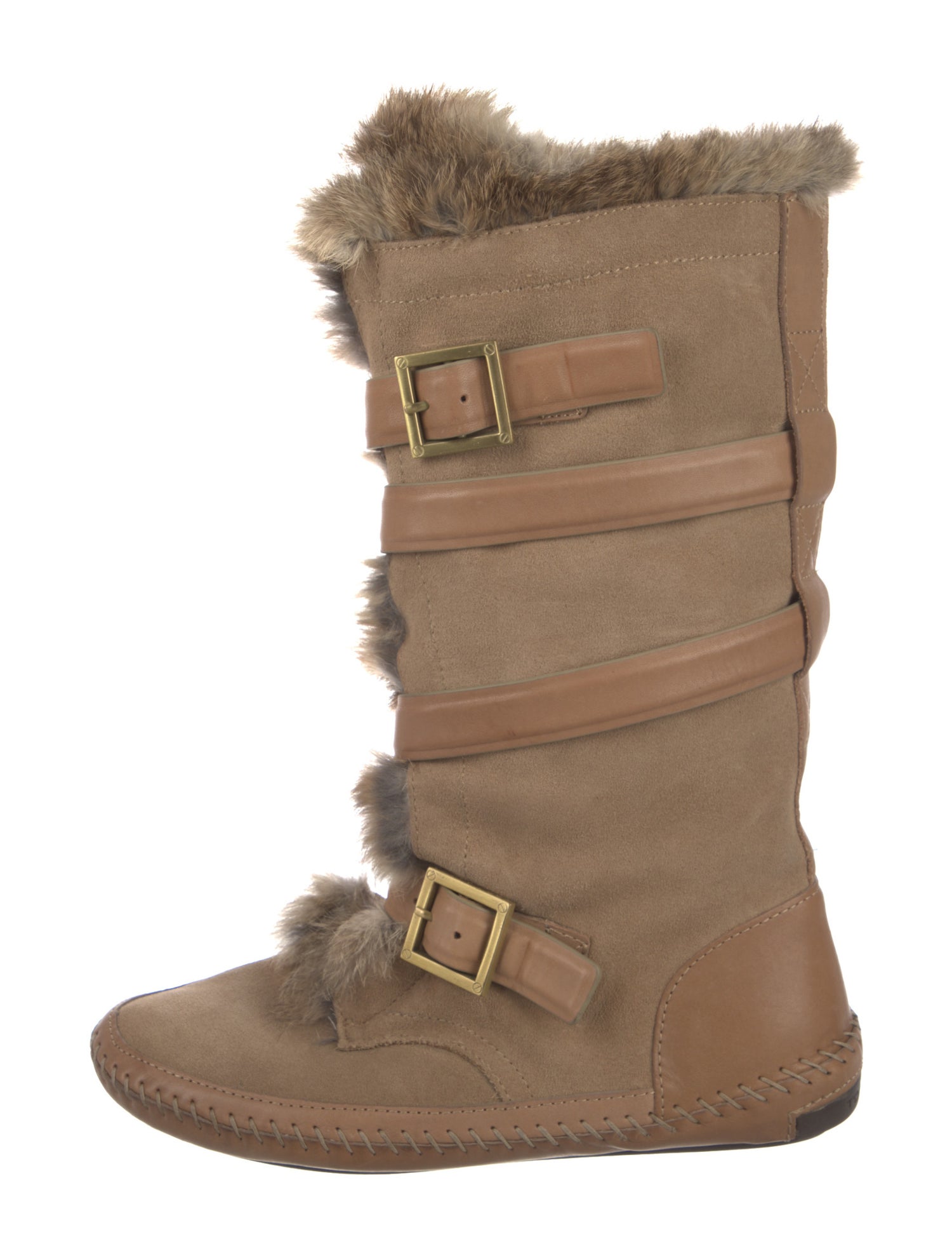 Tory Burch Suede Fur Trim Lace-Up Boots