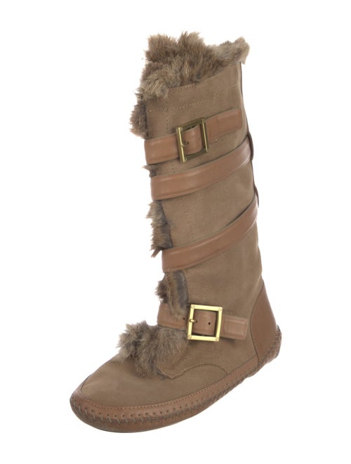 Tory Burch Suede Fur Trim Lace-Up Boots