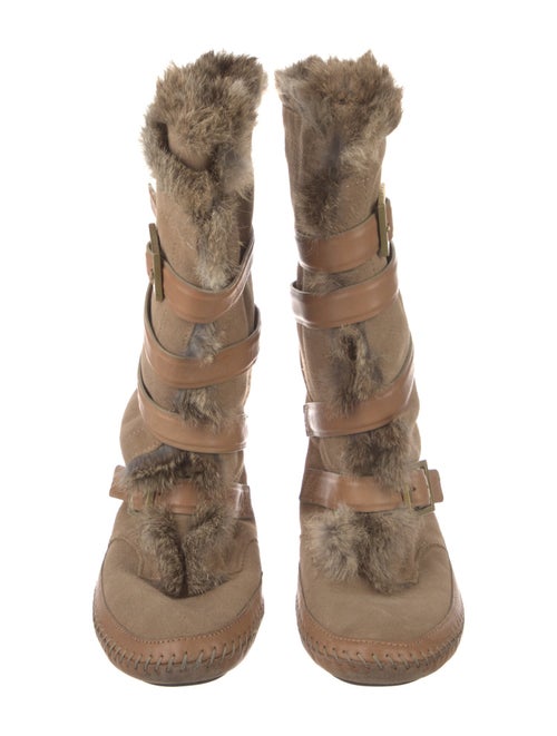 Tory Burch Suede Fur Trim Lace-Up Boots