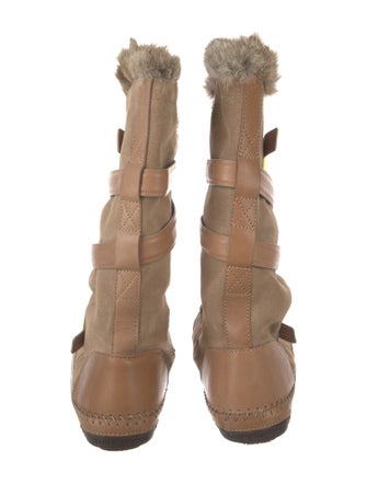 Tory Burch Suede Fur Trim Lace-Up Boots