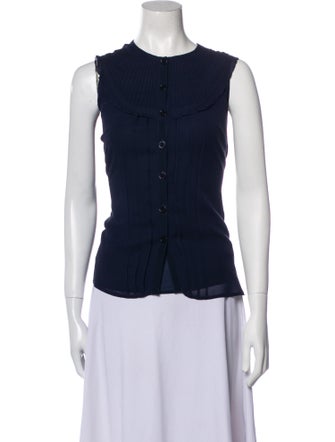 Tory Burch Crew Neck Sleeveless Button-Up Top