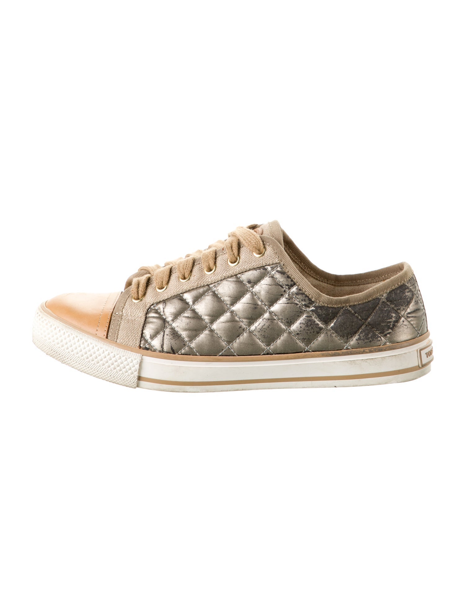 Tory Burch Quilted Pattern Leather Sneakers