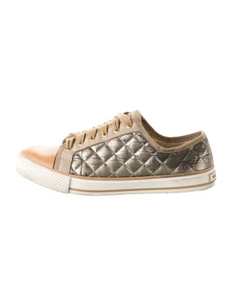 Tory Burch Quilted Pattern Leather Sneakers