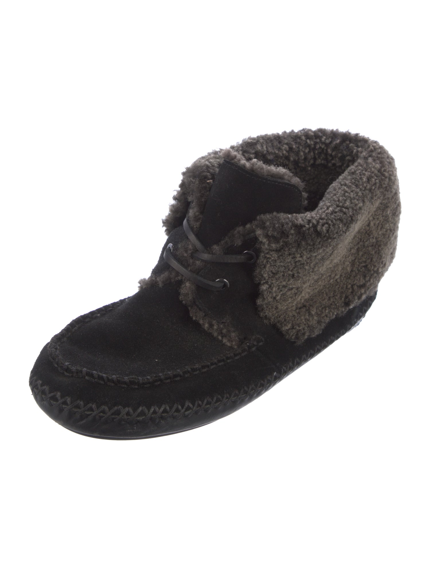 Tory Burch Suede Fur Trim Lace-Up Boots