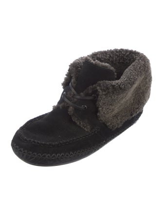 Tory Burch Suede Fur Trim Lace-Up Boots
