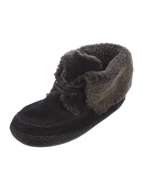 Tory Burch Suede Fur Trim Lace-Up Boots