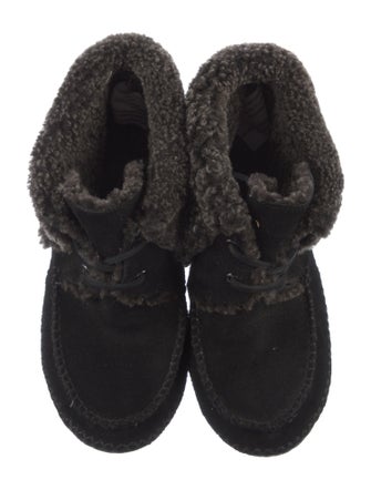 Tory Burch Suede Fur Trim Lace-Up Boots