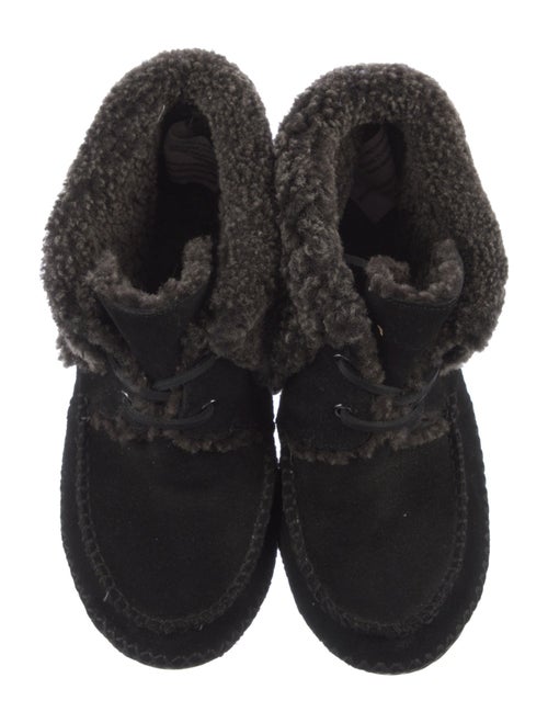 Tory Burch Suede Fur Trim Lace-Up Boots