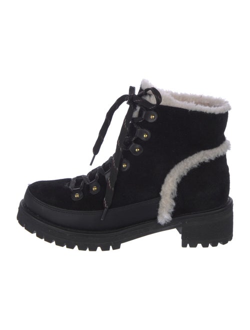Tory Burch Suede Fur Trim Combat Boots
