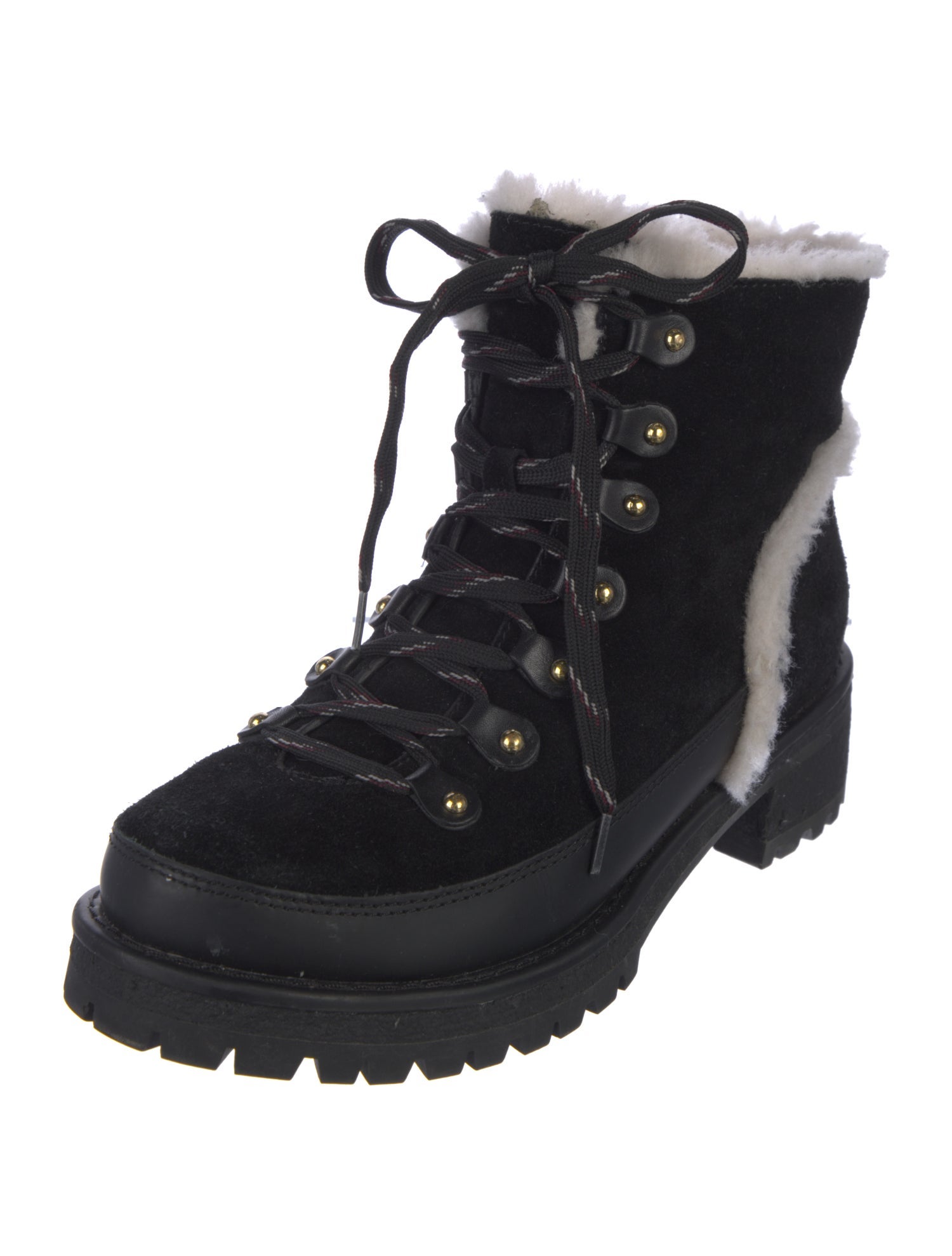 Tory Burch Suede Fur Trim Combat Boots