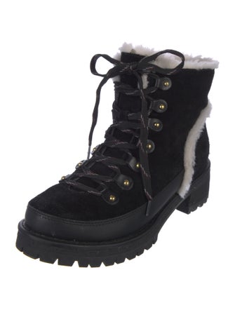 Tory Burch Suede Fur Trim Combat Boots