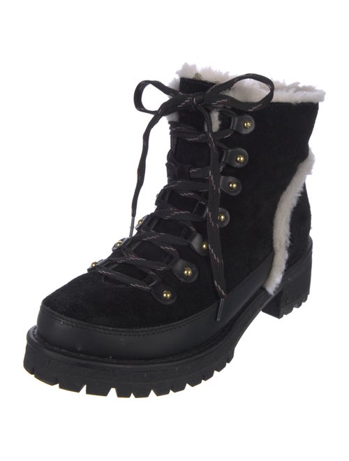 Tory Burch Suede Fur Trim Combat Boots