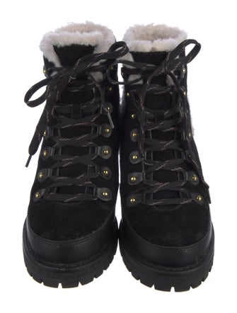 Tory Burch Suede Fur Trim Combat Boots