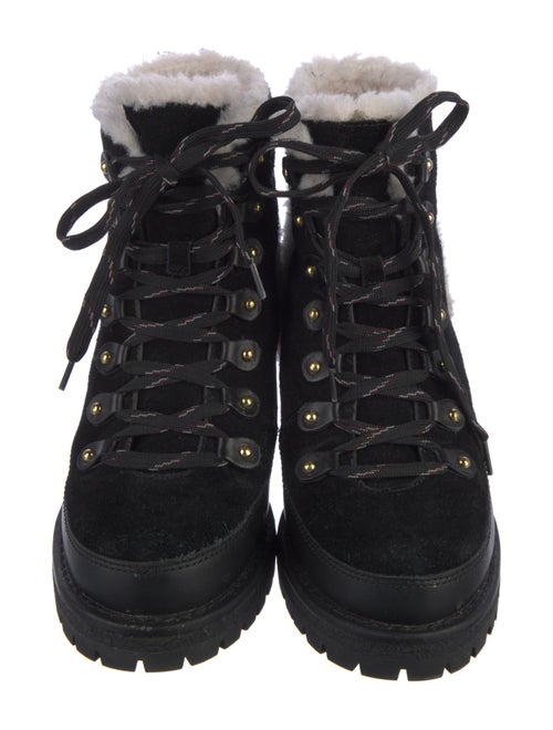 Tory Burch Suede Fur Trim Combat Boots