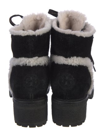 Tory Burch Suede Fur Trim Combat Boots