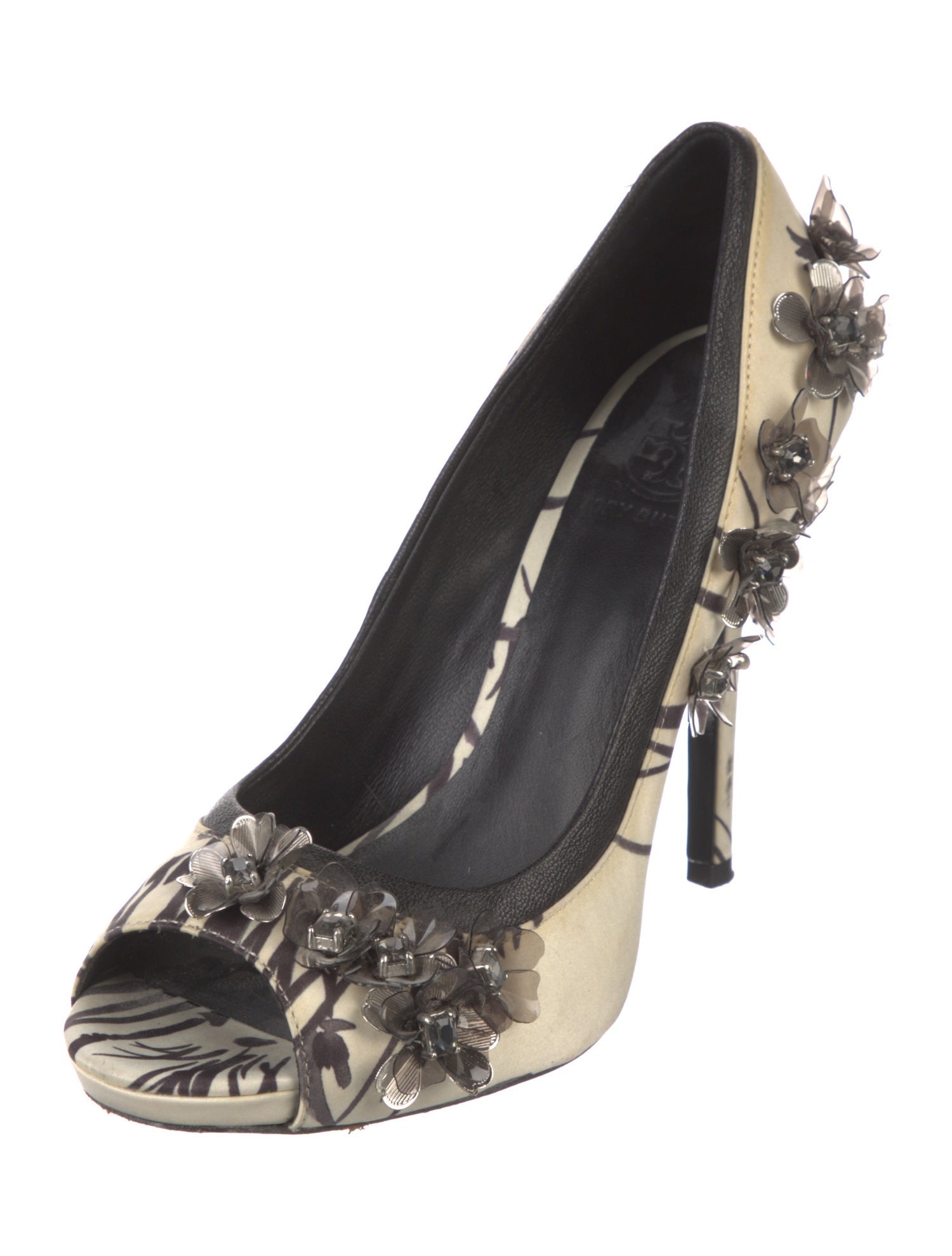 Tory Burch Satin Crystal Embellishments Pumps