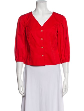 Tory Burch V-Neck Three-Quarter Sleeve Crop Top