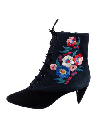 Tory Burch Suede Floral Print Lace-Up Boots