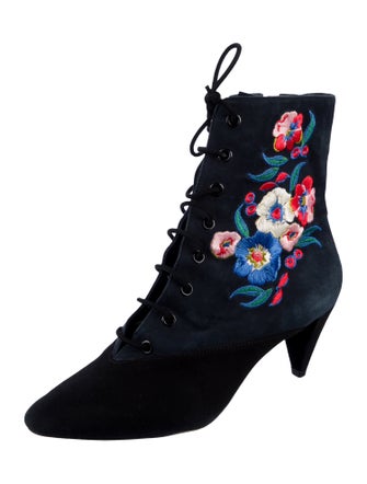 Tory Burch Suede Floral Print Lace-Up Boots