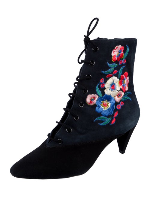 Tory Burch Suede Floral Print Lace-Up Boots